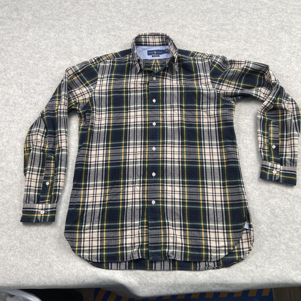 Ralph Lauren Shirt Mens Medium Blue Plaid Flannel Button Down Long Sleeve Casual